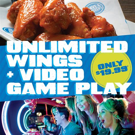 Dave and busters unlimited wings - Dave and Buster's believes that the only place better than a stadium to watch football and fuel your appetite for sports is at one of its locations. Customers can get Unlimited Wings plus a $10 game card for $19.99 on game days. Published September 03, 2019 Advertiser Dave and Buster's Advertiser Profiles Facebook, …